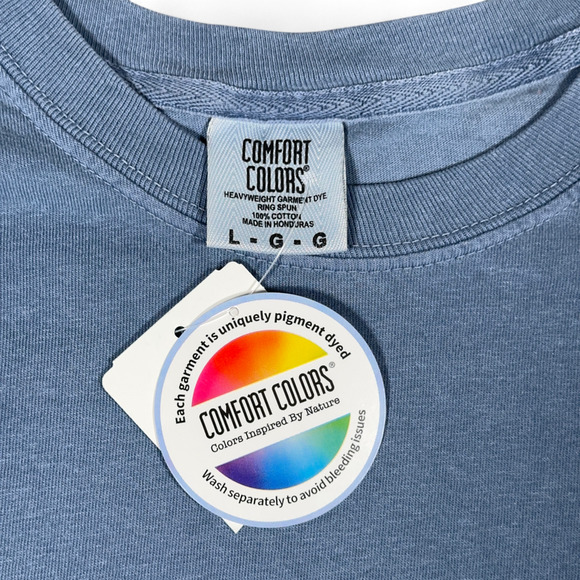 Comfort Colors Shirt Adult LARGE Blue Ring Spun Garment Dyed Deadstock - Picture 2 of 5